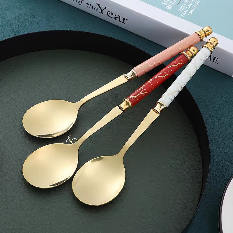 2Pcs Imitation Ceramic Handle Spoon Stainless Steel Soup Dessert Spoon (BPA Free, No FDA Certificate) 2Pcs Imitation Ceramic Handle Spoon Stainless Steel Soup Dessert Spoon (BPA Free, No FDA Certificate)